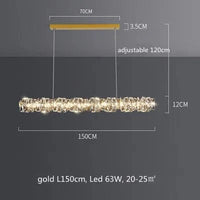 Lustre Moderne en Cristal K9 avec Suspension et Télécommande Dimmable | Marco Lucetti Or L150cm 63W / Lumière neutre 4200K