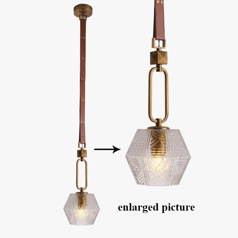 Lustre moderne en cuir avec suspension lumière et verre cristal de luxe