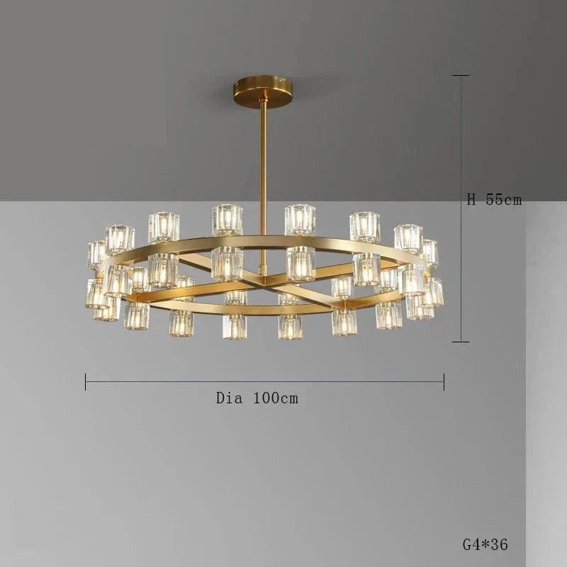 Lustre moderne en cuivre LED Crystaluxe pour hôtel et foyer | Marco Lucetti Diamètre 100 cm / Cadre en bronze / Lumière naturelle