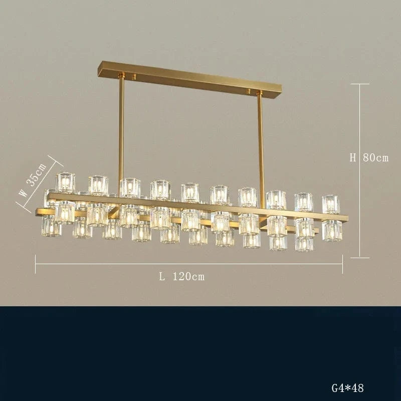 Lustre moderne en cuivre LED Crystaluxe pour hôtel et foyer | Marco Lucetti L 120cm / Cadre argenté / Lumière blanche