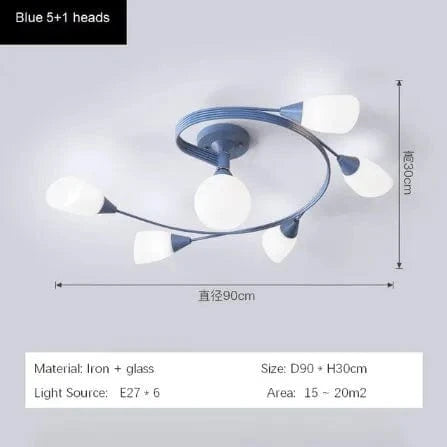 Lustre moderne en fer et verre - Plafonnier américain | Marco Lucetti Bleu B / Blanc chaud