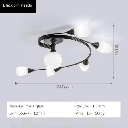 Lustre moderne en fer et verre - Plafonnier américain | Marco Lucetti Noir B / Blanc chaud