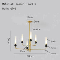 Lustre Moderne en Laiton avec Boule de Marbre Acrylique | Marco Lucetti A-6 lumières-or / Lumière naturelle
