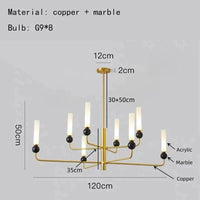 Lustre Moderne en Laiton avec Boule de Marbre Acrylique | Marco Lucetti A-8 lumières-or / Lumière naturelle