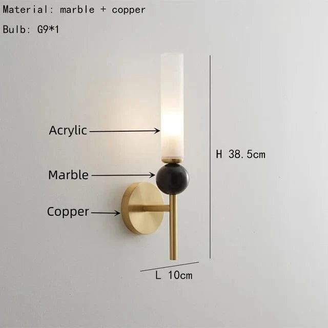 Lustre Moderne en Laiton avec Boule de Marbre Acrylique | Marco Lucetti C-Or / Blanc chaud
