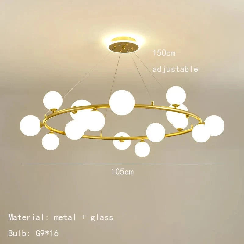 Lustre Moderne en Verre avec Anneau Mat et Fil Réglable - Élégance Contemporaine | Marco Lucetti 16 lumières-noir / Boule en verre transparent / Lumière chaude