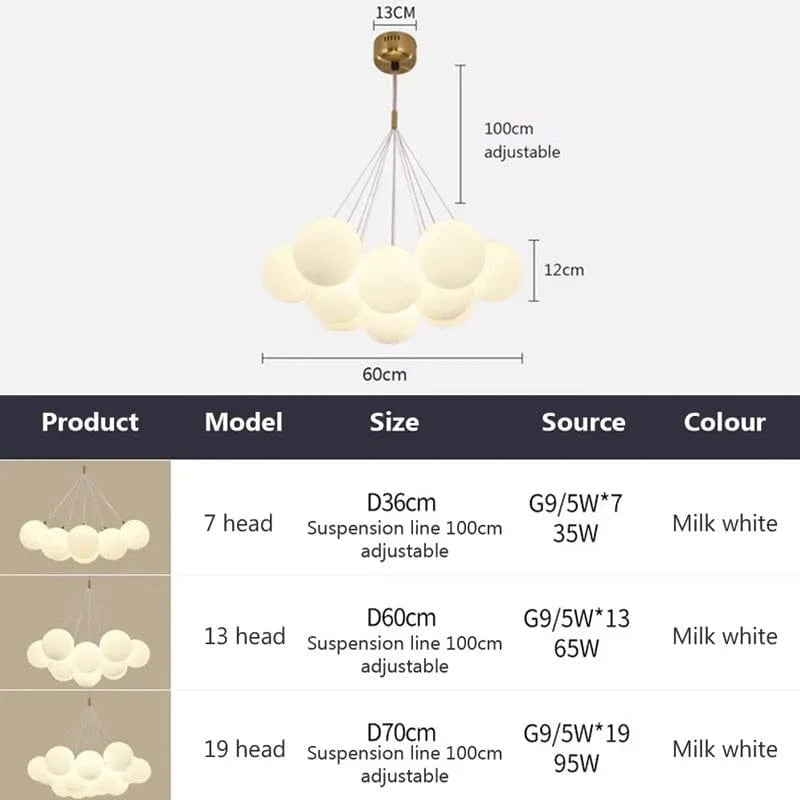 Lustre moderne en verre avec boules blanches LED | Marco Lucetti