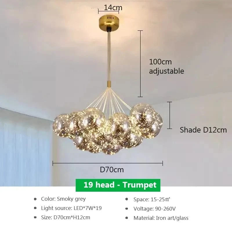 Lustre moderne en verre avec boules blanches LED | Marco Lucetti F19