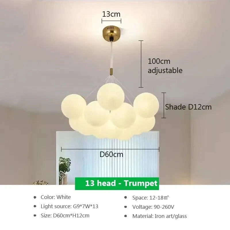 Lustre moderne en verre avec boules blanches LED | Marco Lucetti H13