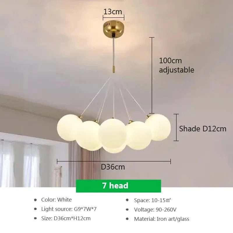 Lustre moderne en verre avec boules blanches LED | Marco Lucetti J7