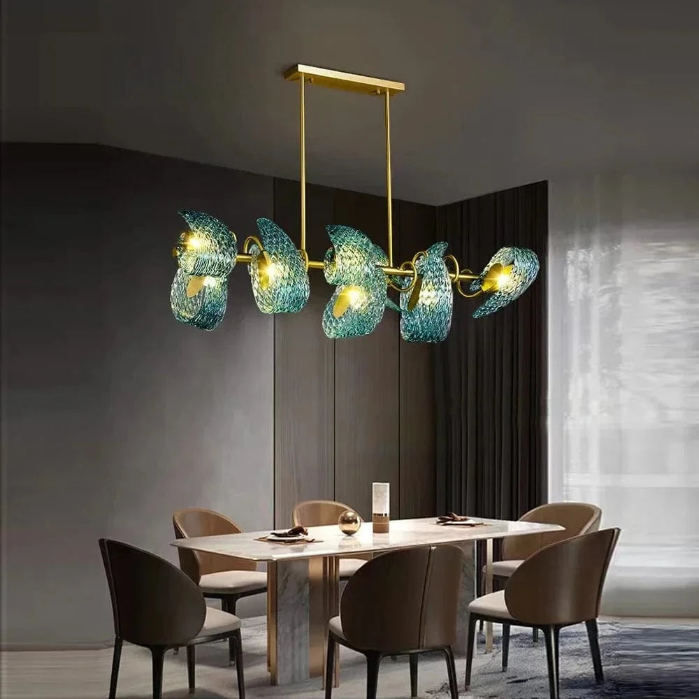 Lustre moderne en verre design "Feuille de Paon" LED suspendu | Marco Lucetti