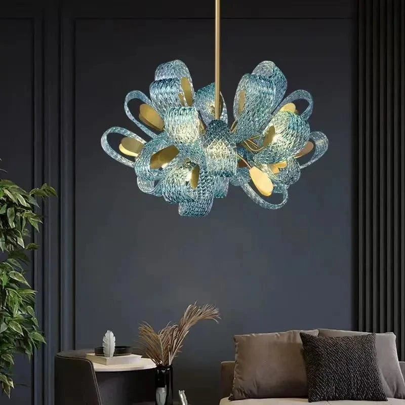 Lustre moderne en verre design "Feuille de Paon" LED suspendu | Marco Lucetti