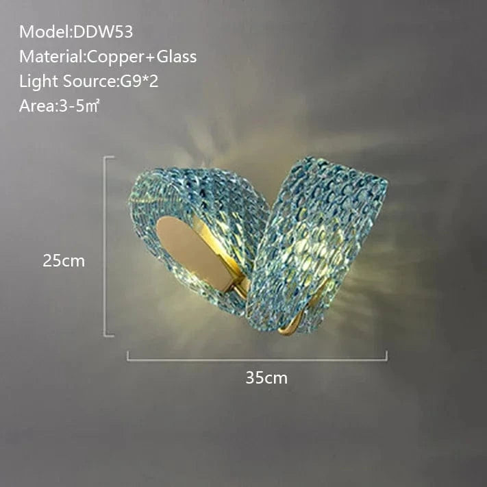 Lustre moderne en verre design "Feuille de Paon" LED suspendu | Marco Lucetti 35cm H25cm-2têtes / Lumière froide