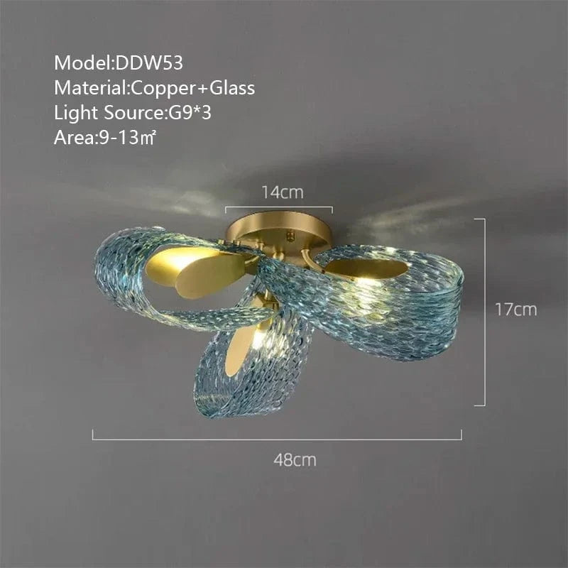 Lustre moderne en verre design "Feuille de Paon" LED suspendu | Marco Lucetti 48cm H17cm-3têtes / Lumière 3 couleurs