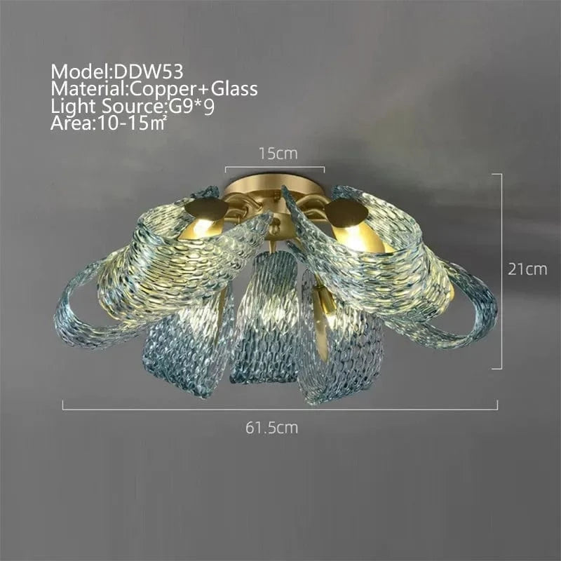 Lustre moderne en verre design "Feuille de Paon" LED suspendu | Marco Lucetti 61,5cm H21cm-9têtes / Lumière froide