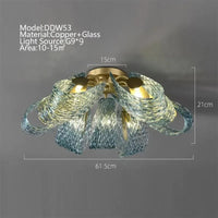 Lustre moderne en verre design "Feuille de Paon" LED suspendu | Marco Lucetti 61,5cm H21cm-9têtes / Lumière froide