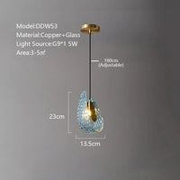 Lustre moderne en verre design "Feuille de Paon" LED suspendu | Marco Lucetti A 13,5cm H23cm-1 / Lumière froide