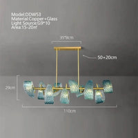 Lustre moderne en verre design "Feuille de Paon" LED suspendu | Marco Lucetti L110cm H29cm-10têtes / Lumière 3 couleurs