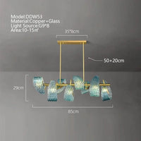 Lustre moderne en verre design "Feuille de Paon" LED suspendu | Marco Lucetti L85cm H29cm-8têtes / Lumière froide