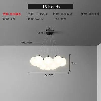 Lustre Moderne en Verre Illuminé par LED pour Décoration Intérieure | Marco Lucetti 15 têtes / Lumière froide