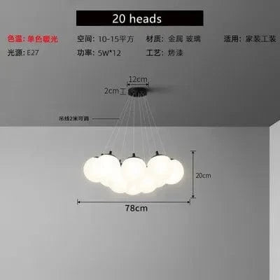 Lustre Moderne en Verre Illuminé par LED pour Décoration Intérieure | Marco Lucetti 20 têtes / Lumière chaude