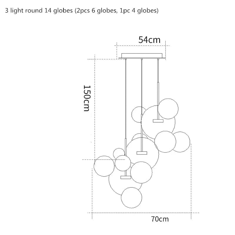 Lustre moderne en verre laiteux avec LED suspendue. | Marco Lucetti 14 globes ronds