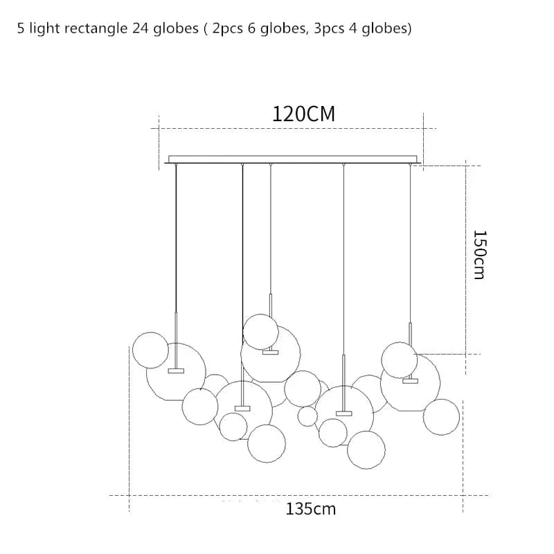 Lustre moderne en verre laiteux avec LED suspendue. | Marco Lucetti 24 globes droits