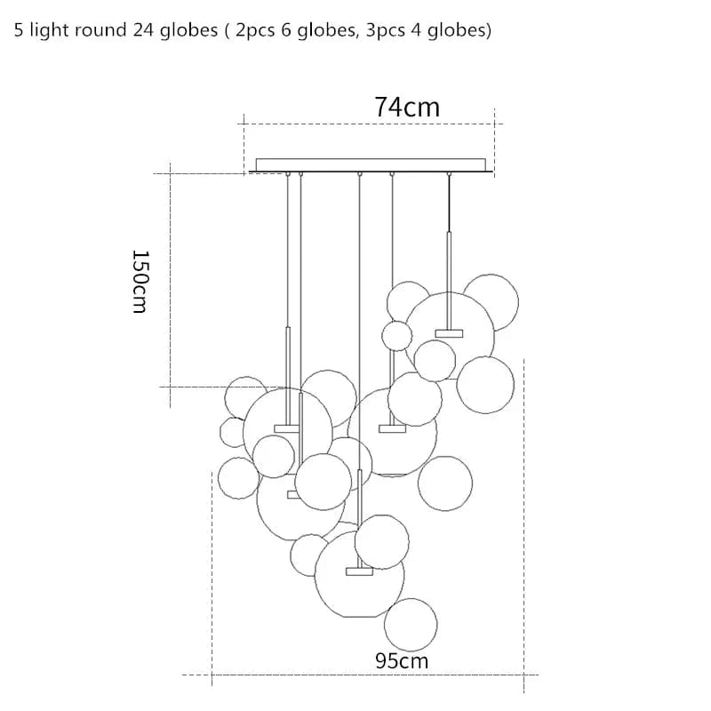 Lustre moderne en verre laiteux avec LED suspendue. | Marco Lucetti 24 globes ronds