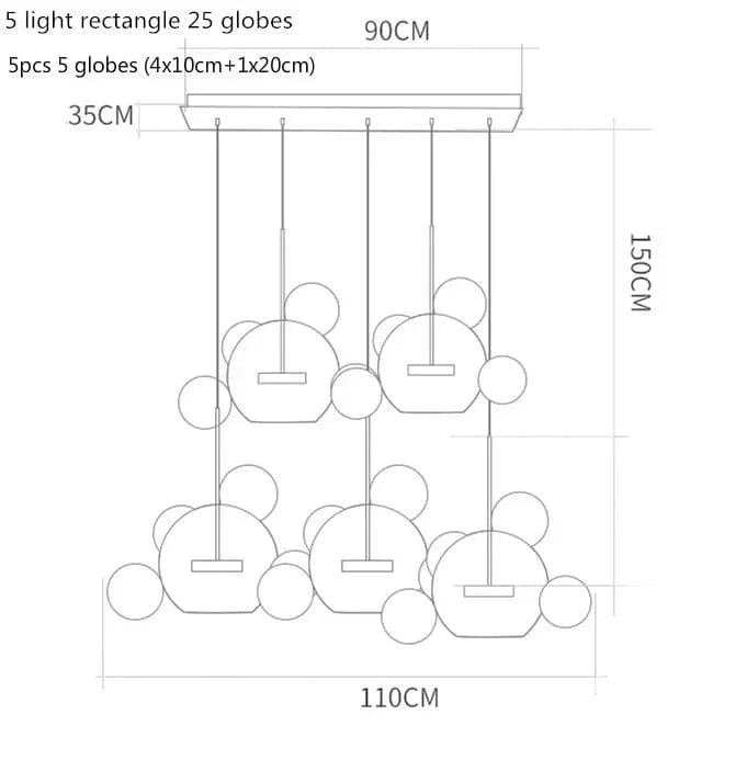 Lustre moderne en verre laiteux avec LED suspendue. | Marco Lucetti 5 lumières droites