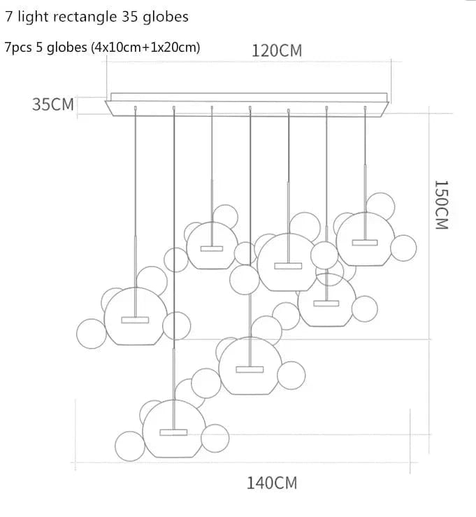 Lustre moderne en verre laiteux avec LED suspendue. | Marco Lucetti 7 lumières droites