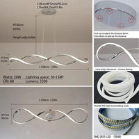 Lustre moderne en verre pour un éclairage intérieur élégant | Marco Lucetti E-argenté 100cm / Lumière tricolore