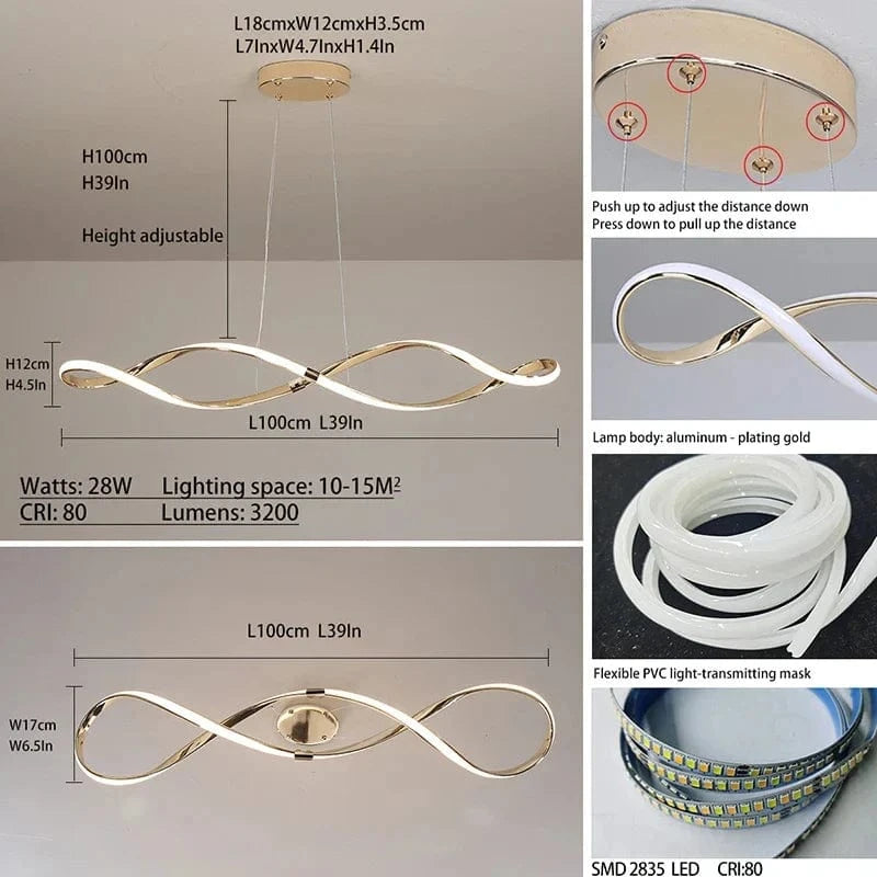 Lustre moderne en verre pour un éclairage intérieur élégant | Marco Lucetti E-Or 100cm / Lumière tricolore