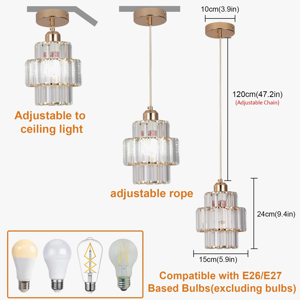 Lustre K9 Crystal Led Light - Style Moderne