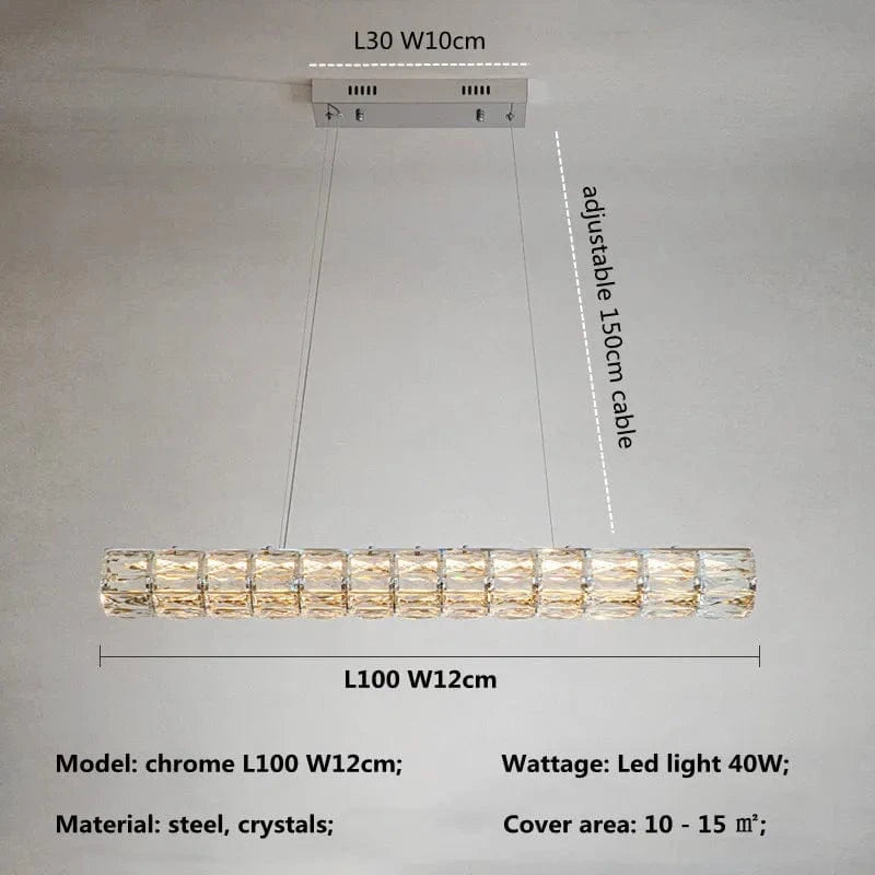 Lustre Moderne LED en Cristal K9 - Art Décor Maison | Marco Lucetti Chromé L100cm / Lumière RC à intensité variable