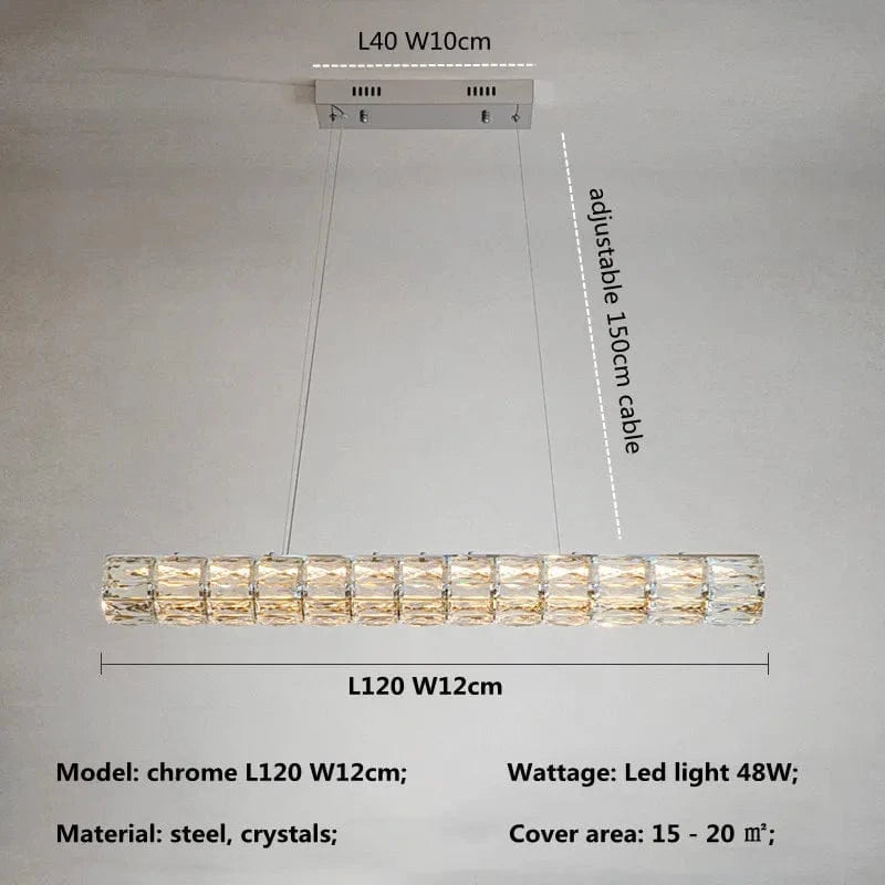 Lustre Moderne LED en Cristal K9 - Art Décor Maison | Marco Lucetti Chromé L120cm / Lumière RC à intensité variable
