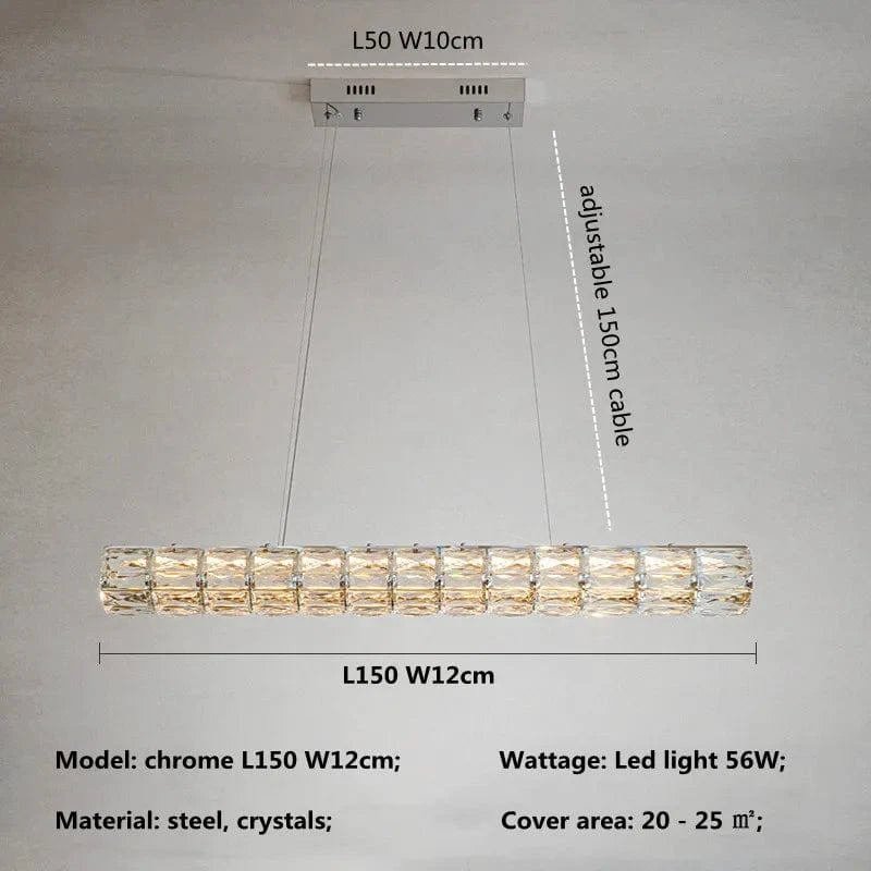 Lustre Moderne LED en Cristal K9 - Art Décor Maison | Marco Lucetti Chromé L150cm / 3 lumières interchangeables