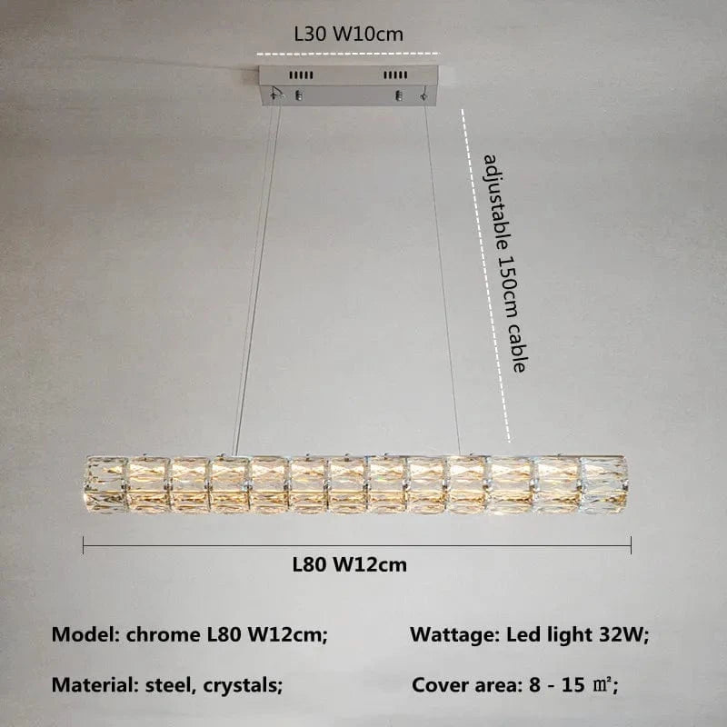 Lustre Moderne LED en Cristal K9 - Art Décor Maison | Marco Lucetti Chromé L80cm / Lumière RC à intensité variable