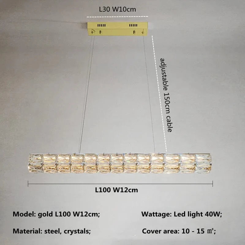 Lustre Moderne LED en Cristal K9 - Art Décor Maison | Marco Lucetti Doré L100cm / Lumière RC à intensité variable