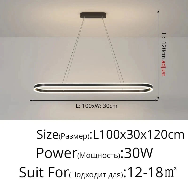 Lustre moderne LED Simple Blanc Long pour Salon Salle à manger Chambre Hall Décoration Intérieure | Marco Lucetti Noir 100cm / 3 couleurs sans télécommande