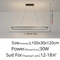 Lustre moderne LED Simple Blanc Long pour Salon Salle à manger Chambre Hall Décoration Intérieure | Marco Lucetti Noir 100cm / 3 couleurs sans télécommande