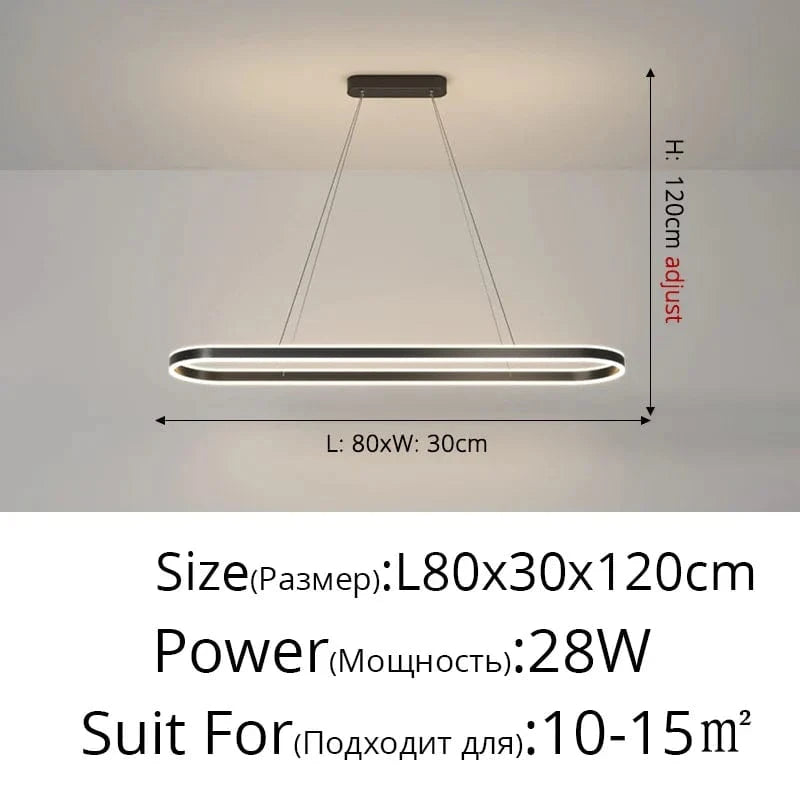 Lustre moderne LED Simple Blanc Long pour Salon Salle à manger Chambre Hall Décoration Intérieure | Marco Lucetti Noir 80cm / 3 couleurs sans télécommande