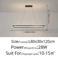 Lustre moderne LED Simple Blanc Long pour Salon Salle à manger Chambre Hall Décoration Intérieure | Marco Lucetti Noir 80cm / 3 couleurs sans télécommande