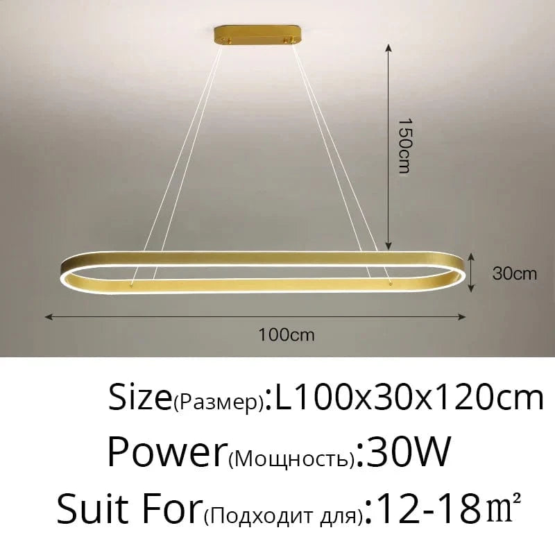 Lustre moderne LED Simple Blanc Long pour Salon Salle à manger Chambre Hall Décoration Intérieure | Marco Lucetti Or 100cm / 3 couleurs sans télécommande