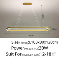 Lustre moderne LED Simple Blanc Long pour Salon Salle à manger Chambre Hall Décoration Intérieure | Marco Lucetti Or 100cm / 3 couleurs sans télécommande