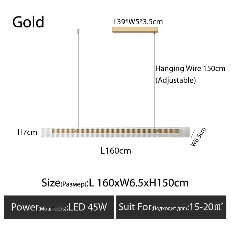 Lustre moderne minimaliste pour salle à manger | Marco Lucetti Doré L160cm / Blanc chaud