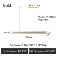 Lustre moderne minimaliste pour salle à manger | Marco Lucetti Doré L160cm / Blanc chaud