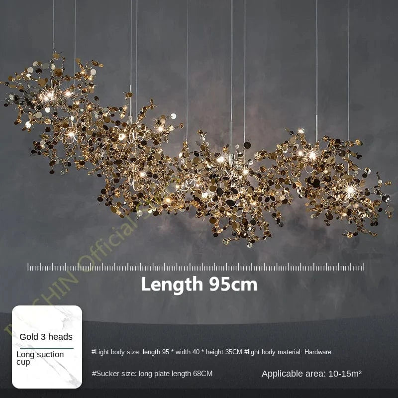 Lustre moderne nordique en acier inoxydable feuille chromée LED | Marco Lucetti Tête dorée 3 / Blanc froid, pas de télécommande