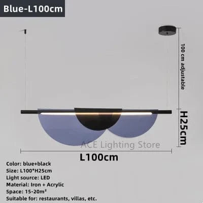 Lustre moderne nordique en acrylique et verre coloré LED | Marco Lucetti Bleu-L100cm