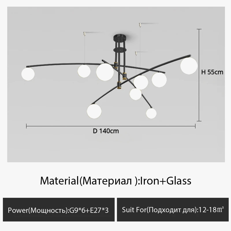Lustre moderne nordique en verre avec luminaire suspendu en fer - Collection NordiGlass