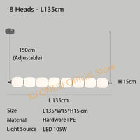 Lustre Moderne Nordique Pour Restaurant et Bar - Collection ÉléganceZen | Marco Lucetti 8 têtes - L135cm / Blanc froid